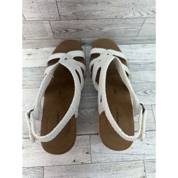 Rockport Shoes Womens Size 9 White Wedge Sandals Cork Platform Strappy‎ TruTECH - Picture 6 of 15